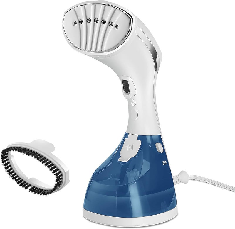 Sunbeam 1200W Power Steam Handheld Steamer for Clothes, Extra Burst of Steam Feature, 30-Second Fast Heat-Up, Bristle Brush Attachment, White and Blue Finish - Image 1